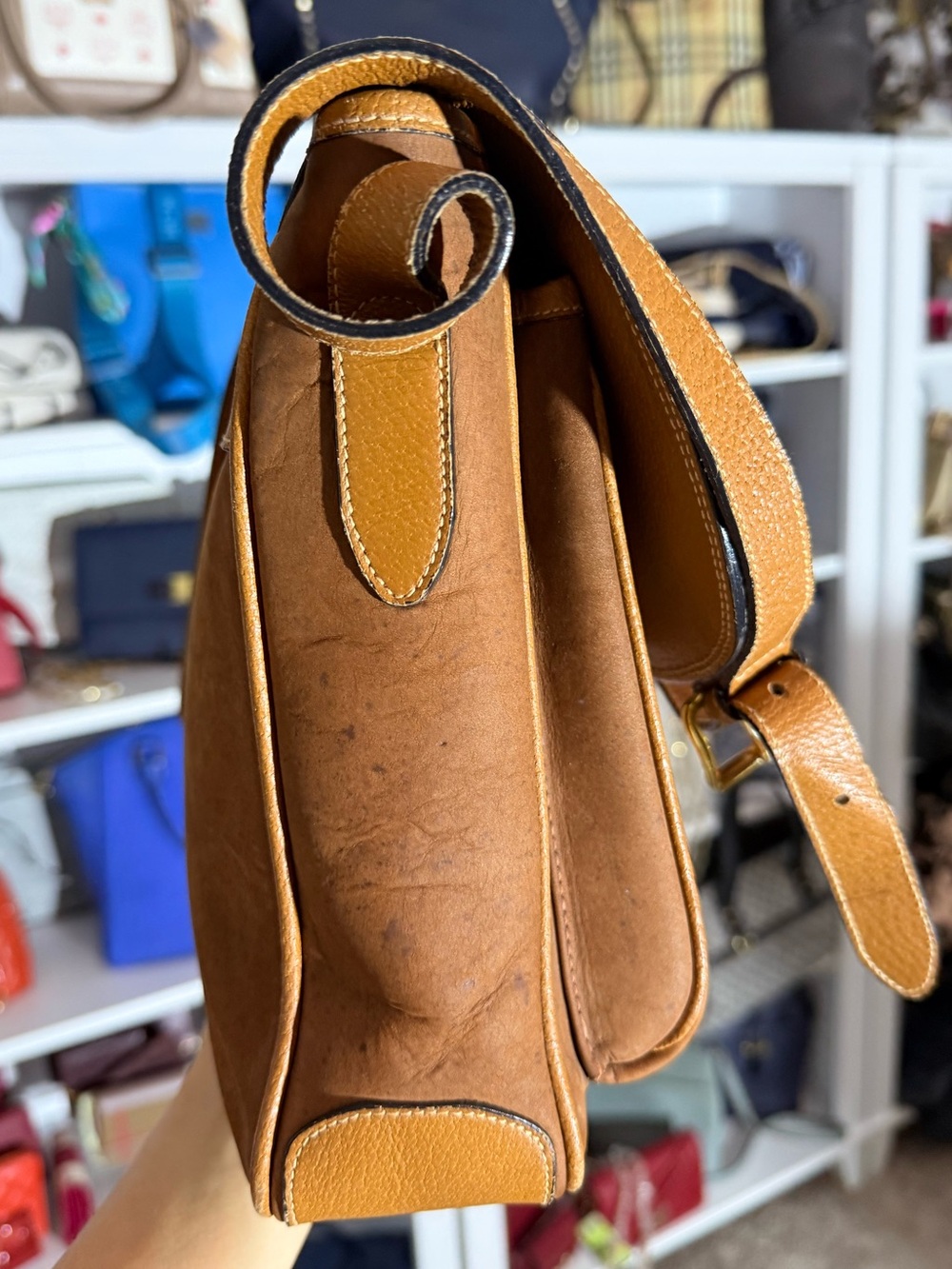 Fendi Two-Tone Tan & Brown Leather & Suede Messenger Crossbody Bag - Picture 7 of 14